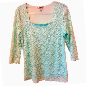 Christopher & Banks‎ Green Lace Stretch  3/4 sleeve Shirt